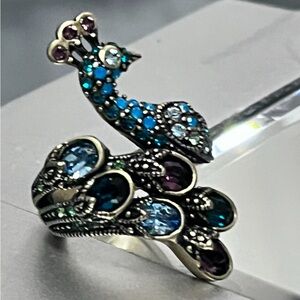 Heidi Daus Peacock Ring with Blue and Purple Gems